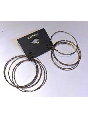 Express Gold Tone Multi Layer Hoop Earrings Vintage Y2K Deadstock